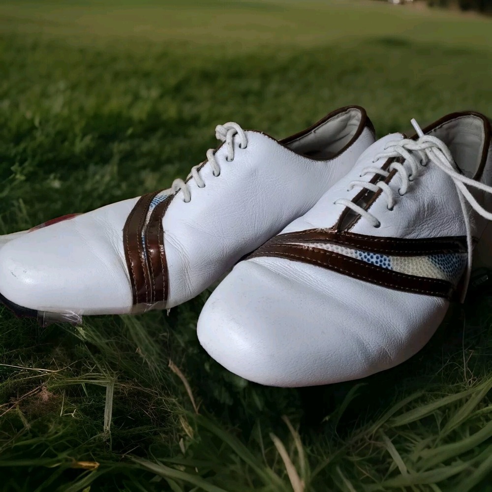 FootJoy 7.5 LoPro Golf Shoes Womens White Bronze Leather Cleated 97018 Athletic